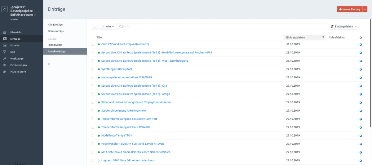 Craft CMS: Eintragsliste im Control Panel