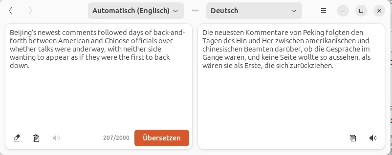 Übersetzungs-App unter Linux: Englischer Text automatisch ins Deutsche übersetzt