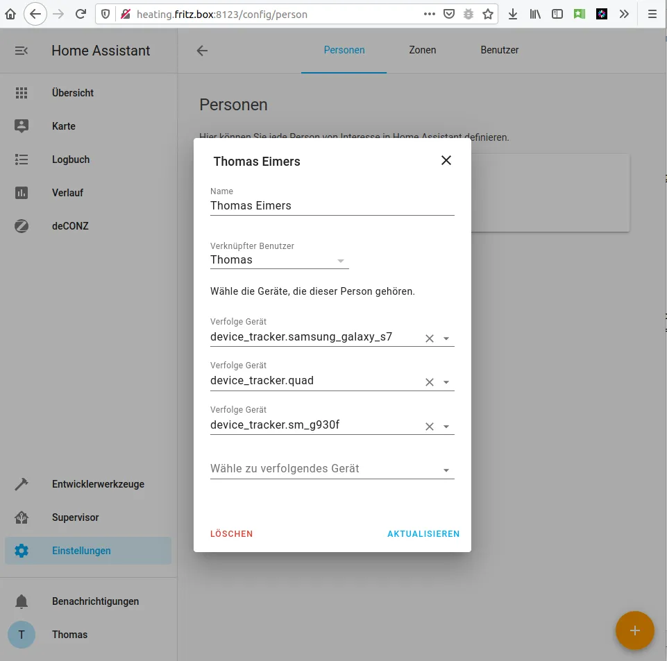 Home Assistant: Person mit zugeordneten Geräten zur Anwesenheitserkennung